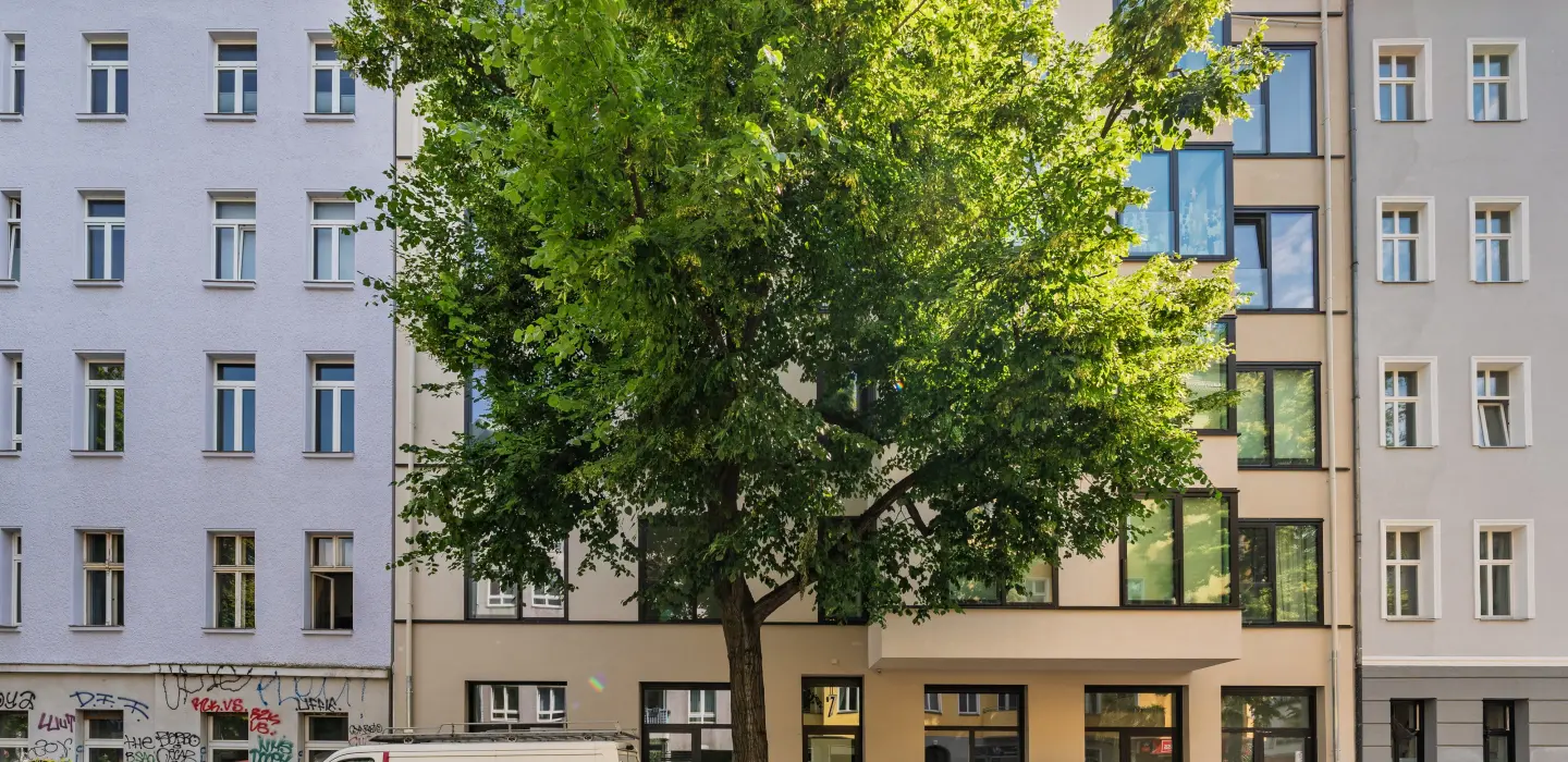 Straßenansicht des Neubaus